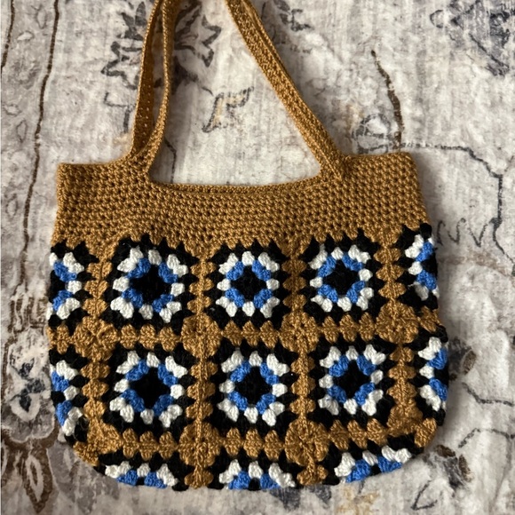 Handcrafted Crochet Tote Bag - Brown and Blue - Picture 3 of 6